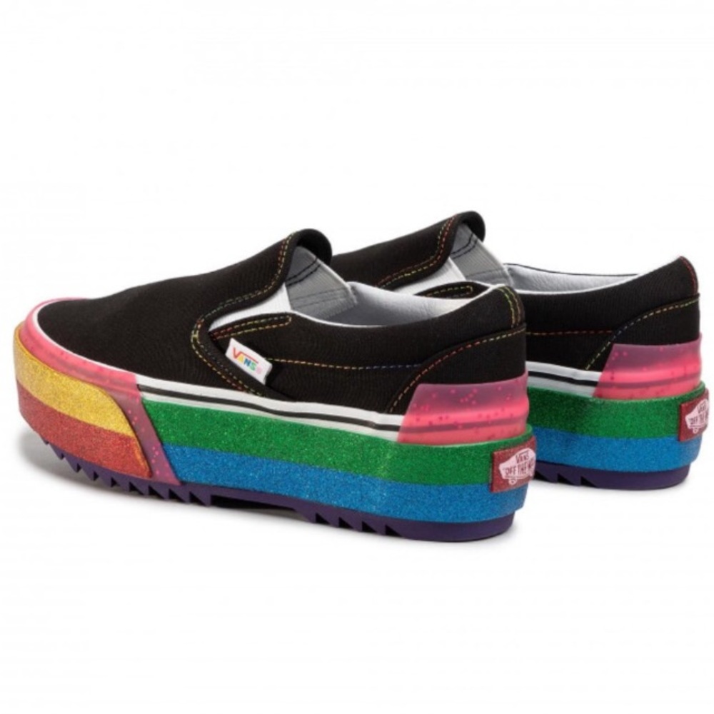New Vans Women’s Size 7 Shoes Platform Rainbow Glitter Classic Stacked Slip On